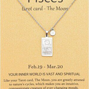 14k Gold Plated Zodiac Sign with Tarot Card Pendant Necklace Birthday Gift for W